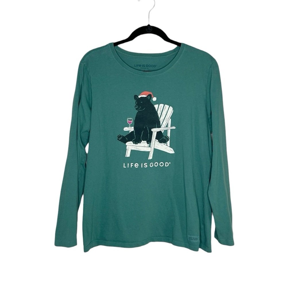 LIFE IS GOOD Santa Hat Black Bear with Wine Women's Crusher Tee size Large - Picture 12 of 13